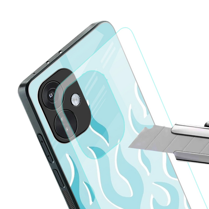 Y2K Retro Blue Flames stylish phone case for oneplus nord ce 3 | glossy glass and slim fit