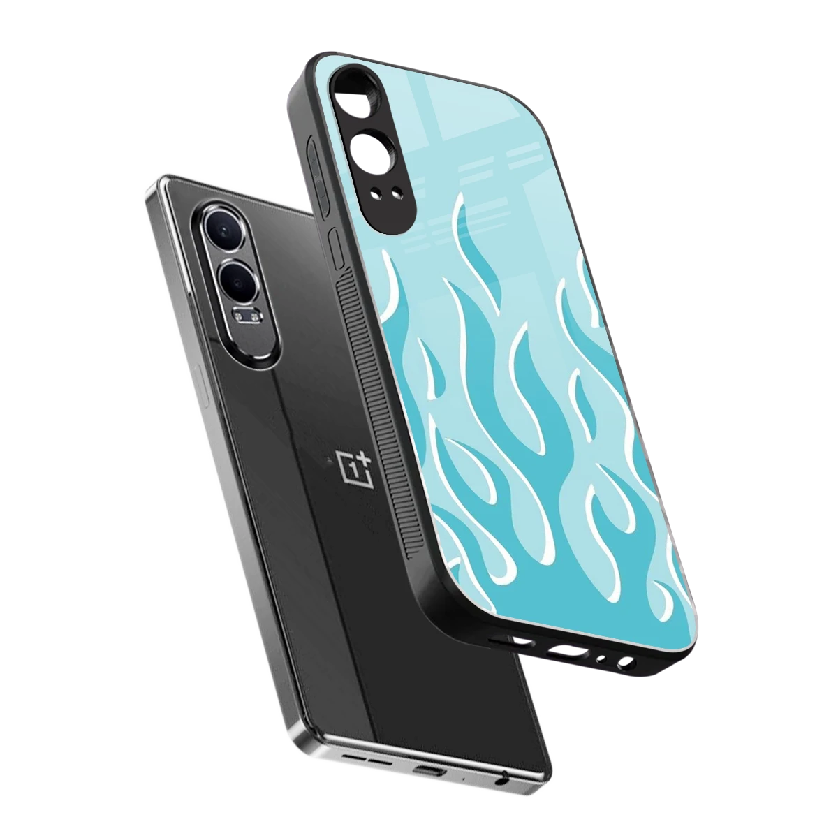 Y2K Retro Blue Flames sleek oneplus nord ce 4 lite cover with tempered glass back and TPU edges