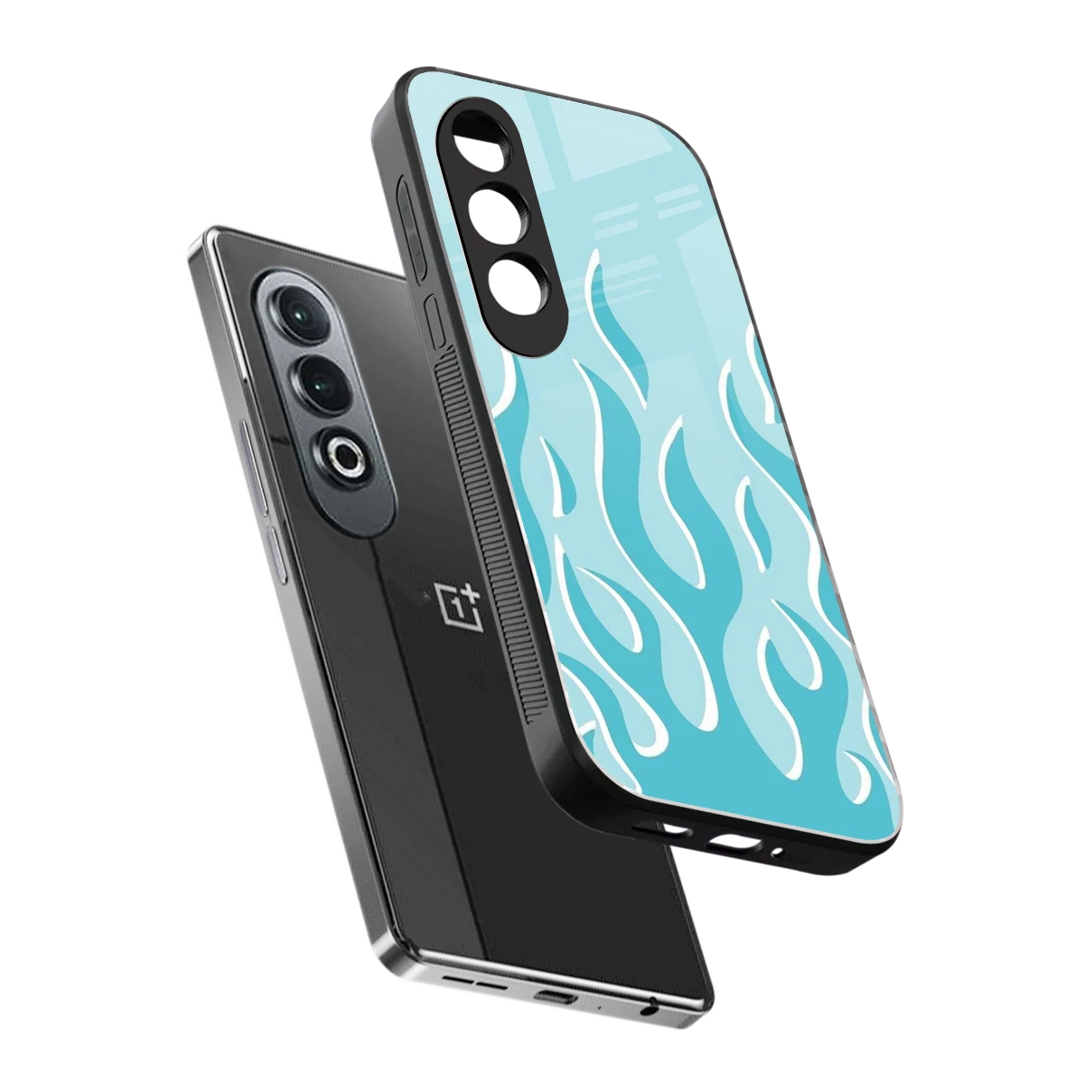 Y2K Retro Blue Flames sleek oneplus nord ce 4 cover with tempered glass back and TPU edges