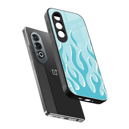 Y2K Retro Blue Flames sleek oneplus nord ce 4 cover with tempered glass back and TPU edges