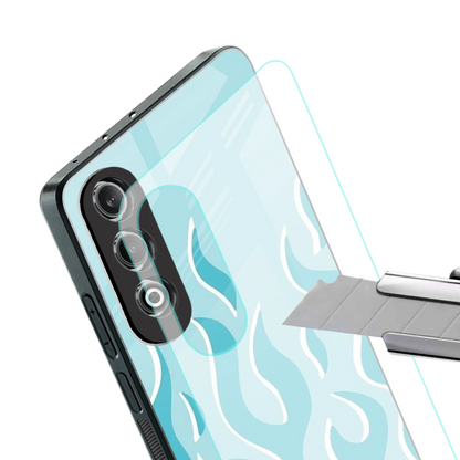 Y2K Retro Blue Flames stylish phone case for oneplus nord ce 4 | glossy glass and slim fit