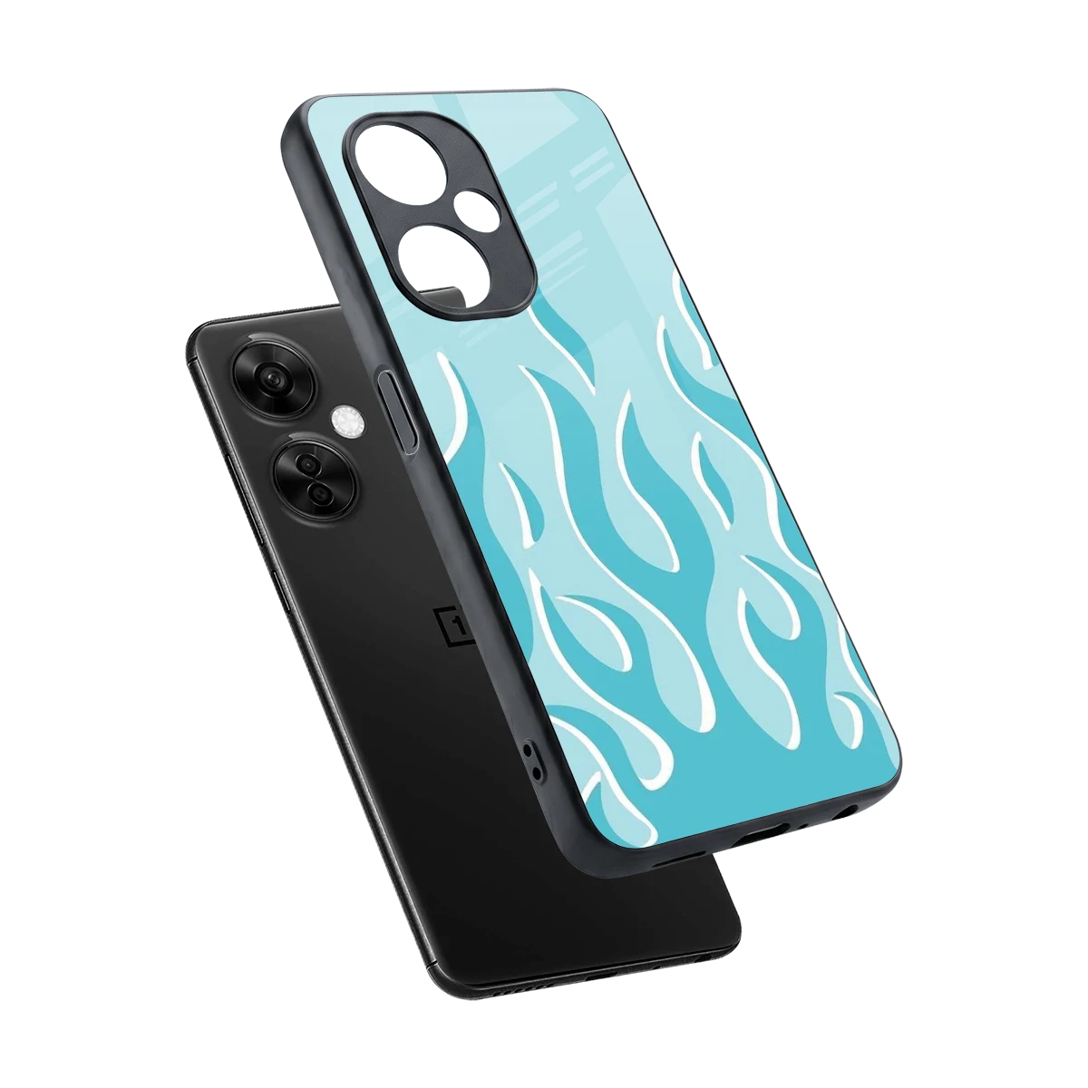 Y2K Retro Blue Flames sleek oneplus nord ce 3 lite cover with tempered glass back and TPU edges