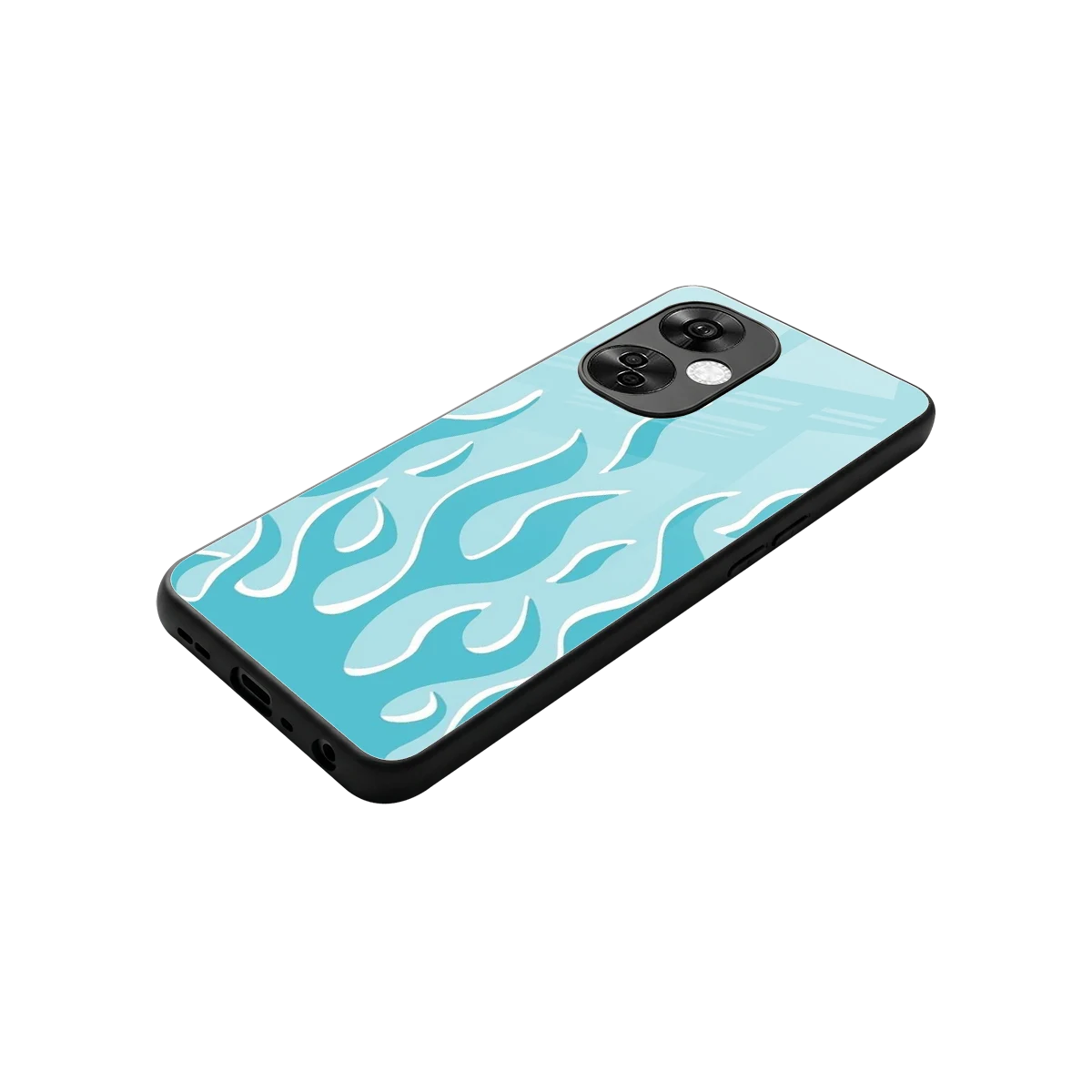 Y2K Retro Blue Flames stylish phone case for oneplus nord ce 3 lite | glossy glass and slim fit