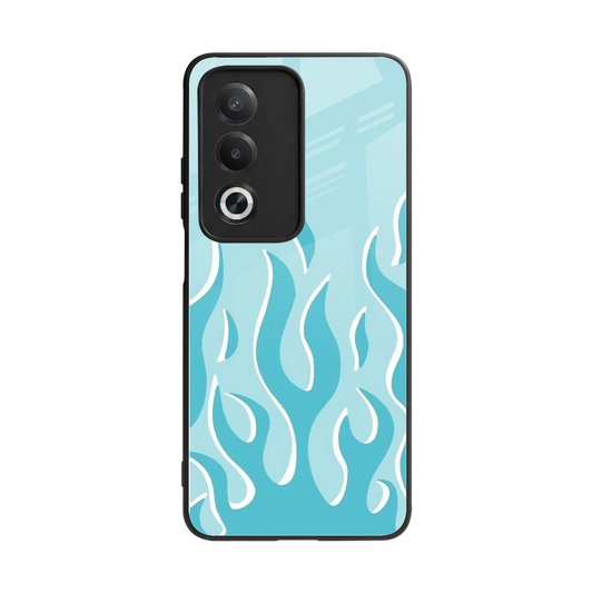Y2K Retro Blue Flames back phone cover | glass case for oppo a3 pro