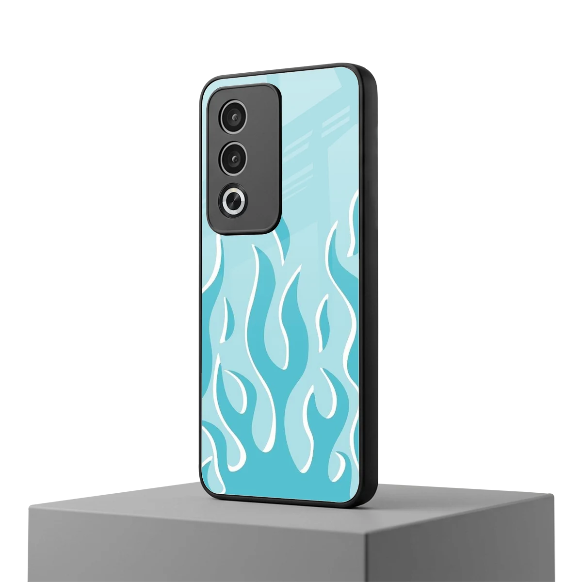 Y2K Retro Blue Flames oppo a3 pro mobile cover | shockproof glass phone case