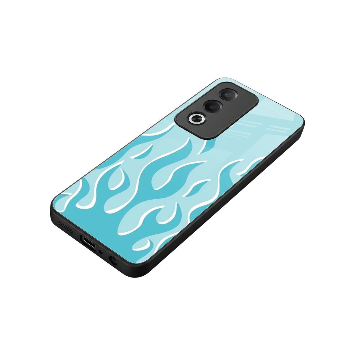 Y2K Retro Blue Flames stylish phone case for oppo a3 pro | glossy glass and slim fit