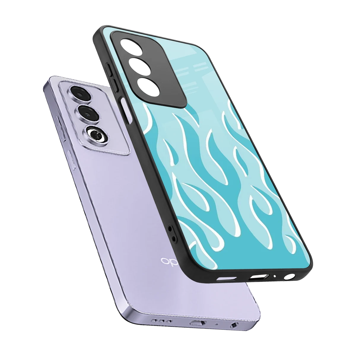 Y2K Retro Blue Flames sleek oppo a3 pro cover with tempered glass back and TPU edges