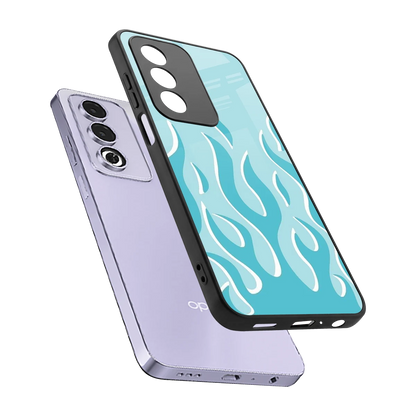 Y2K Retro Blue Flames sleek oppo a3 pro cover with tempered glass back and TPU edges