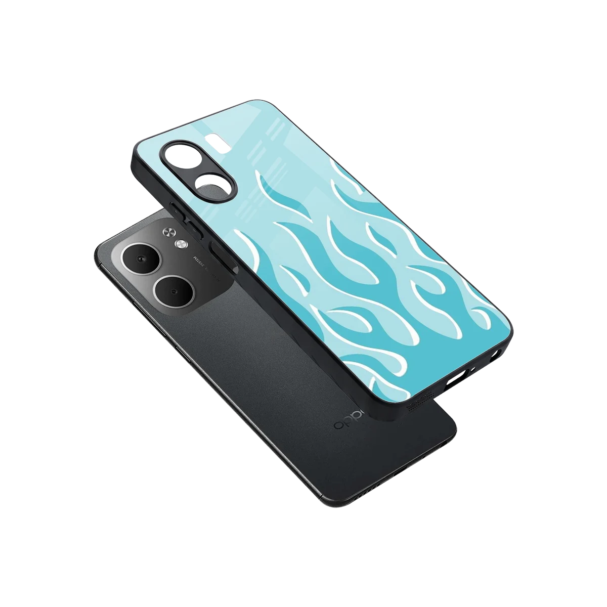 Y2K Retro Blue Flames sleek oppo a5x 5g cover with tempered glass back and TPU edges