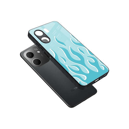 Y2K Retro Blue Flames sleek oppo a5x 5g cover with tempered glass back and TPU edges