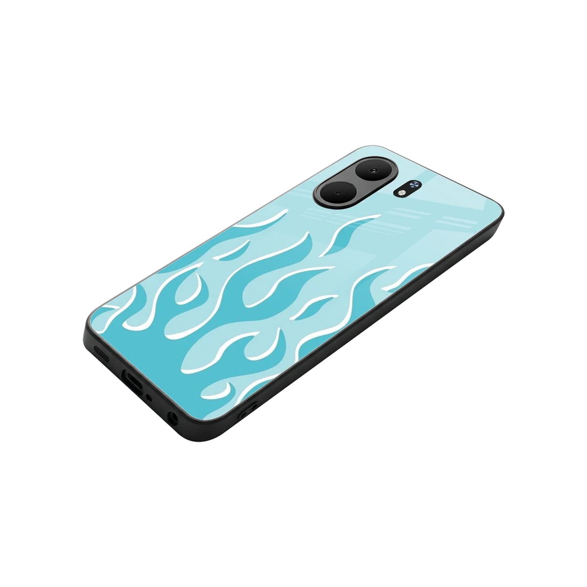 Y2K Retro Blue Flames stylish phone case for oppo a5x 5g | glossy glass and slim fit