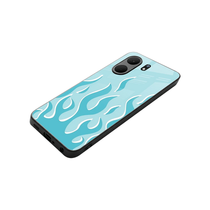 Y2K Retro Blue Flames stylish phone case for oppo a5x 5g | glossy glass and slim fit