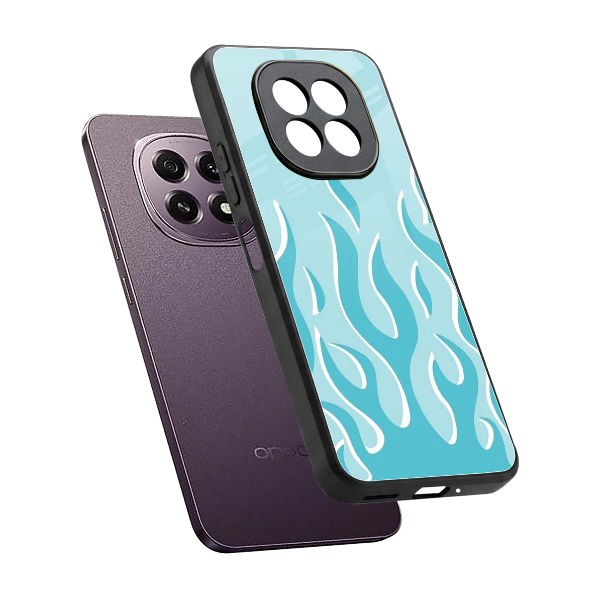 Y2K Retro Blue Flames sleek oppo f29 5g cover with tempered glass back and TPU edges