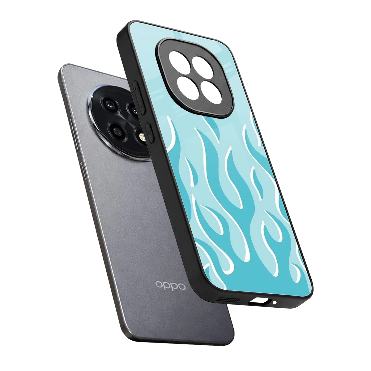 Y2K Retro Blue Flames sleek oppo f29 pro 5g cover with tempered glass back and TPU edges