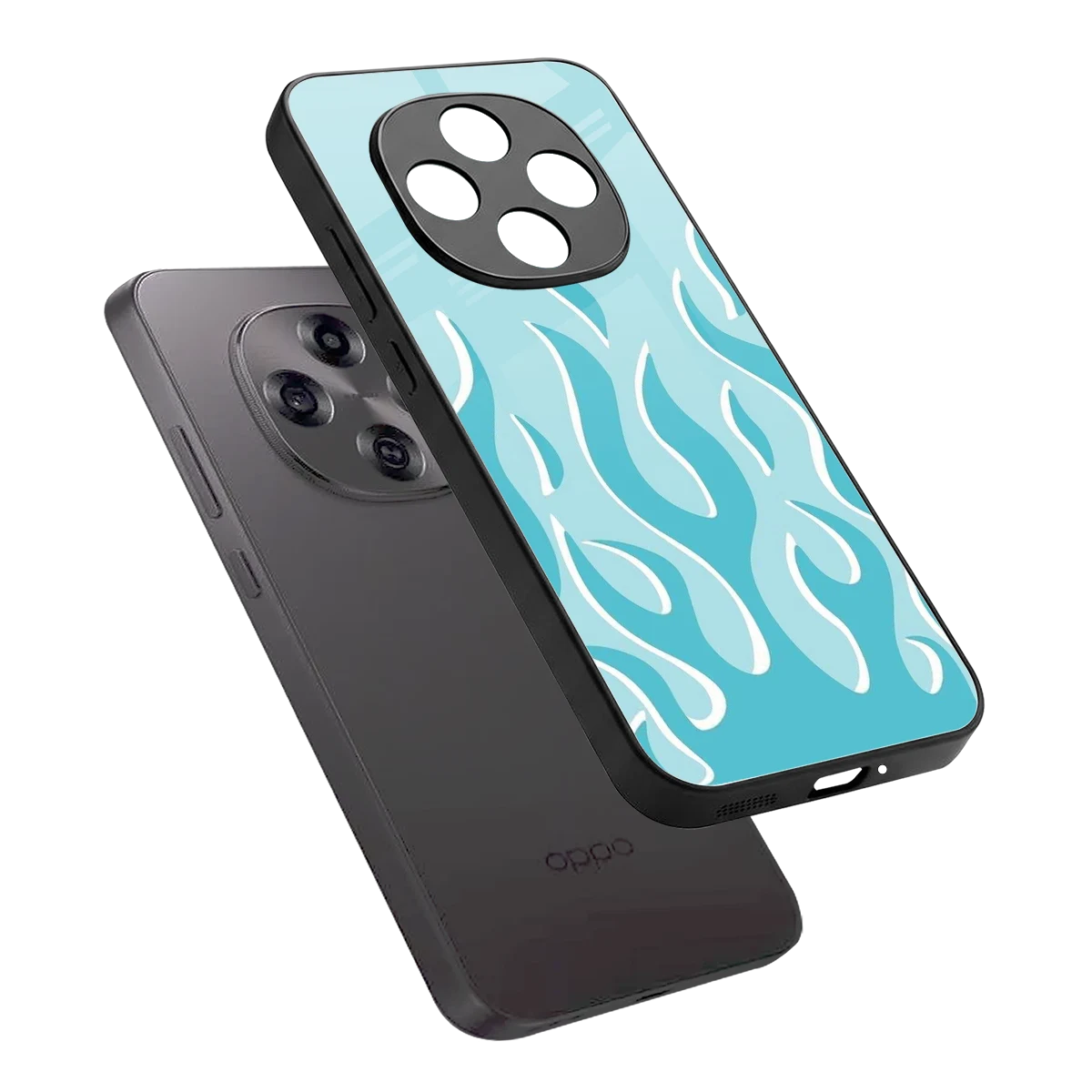 Y2K Retro Blue Flames sleek oppo f31 pro 5g cover with tempered glass back and TPU edges