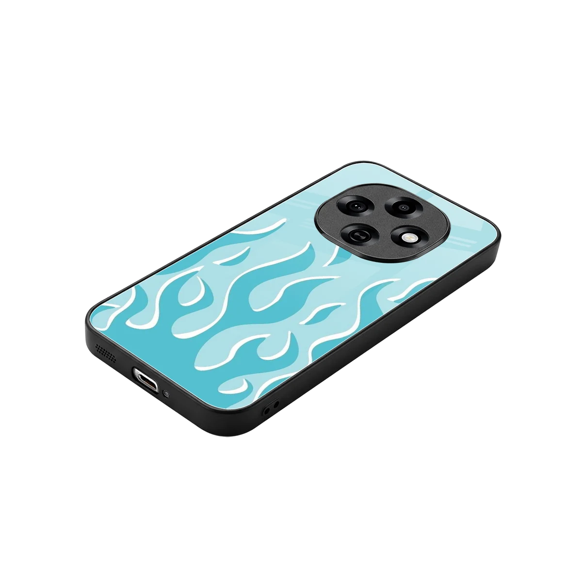 Y2K Retro Blue Flames stylish phone case for oppo f31 pro 5g | glossy glass and slim fit