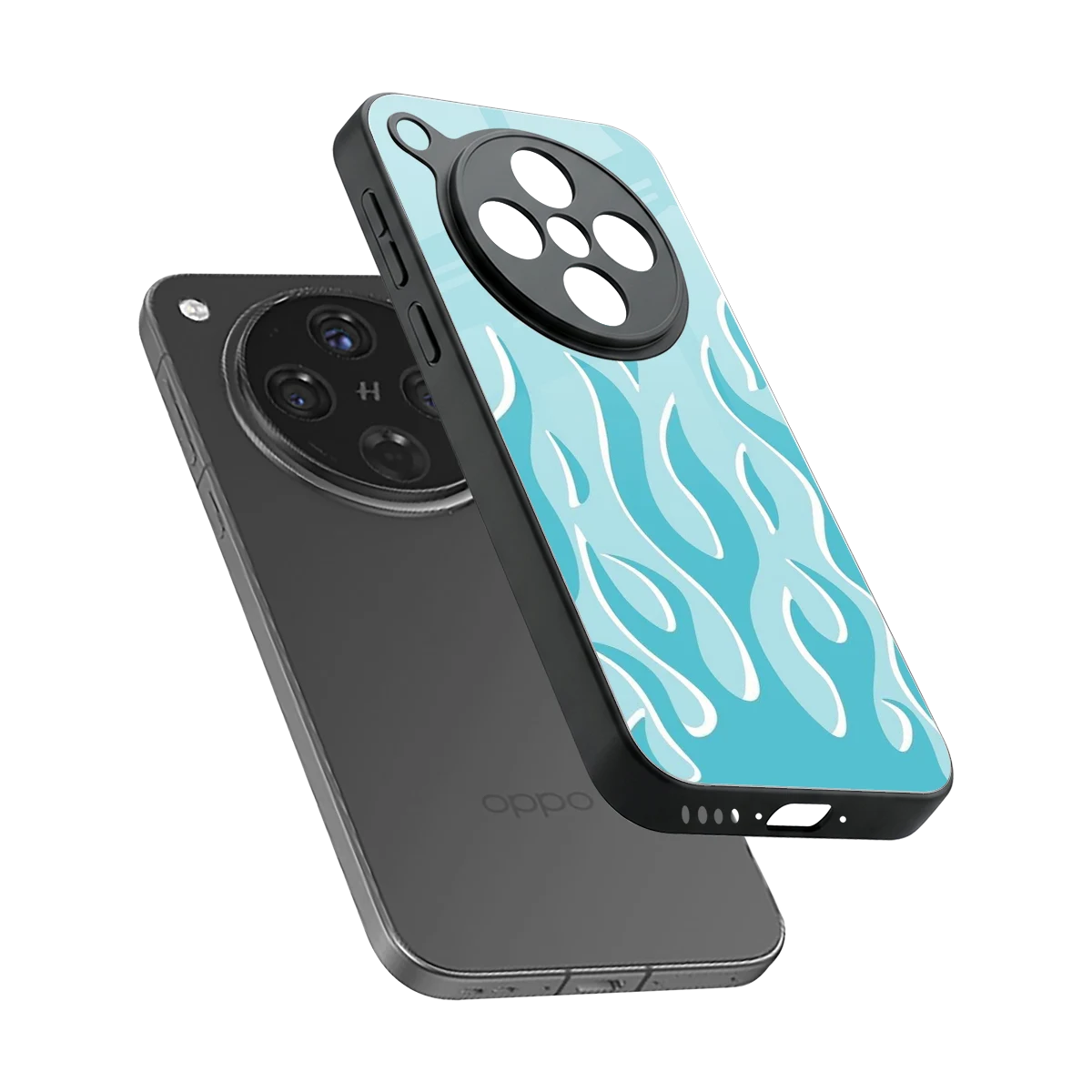 Y2K Retro Blue Flames sleek oppo find x8 cover with tempered glass back and TPU edges