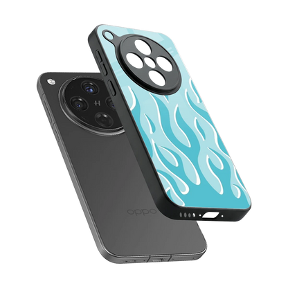 Y2K Retro Blue Flames sleek oppo find x8 cover with tempered glass back and TPU edges