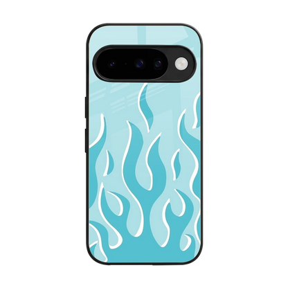 Y2K Retro Blue Flames back phone cover | glass case for google pixel 10