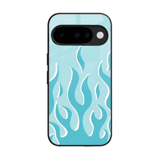 Y2K Retro Blue Flames back phone cover | glass case for google pixel 10