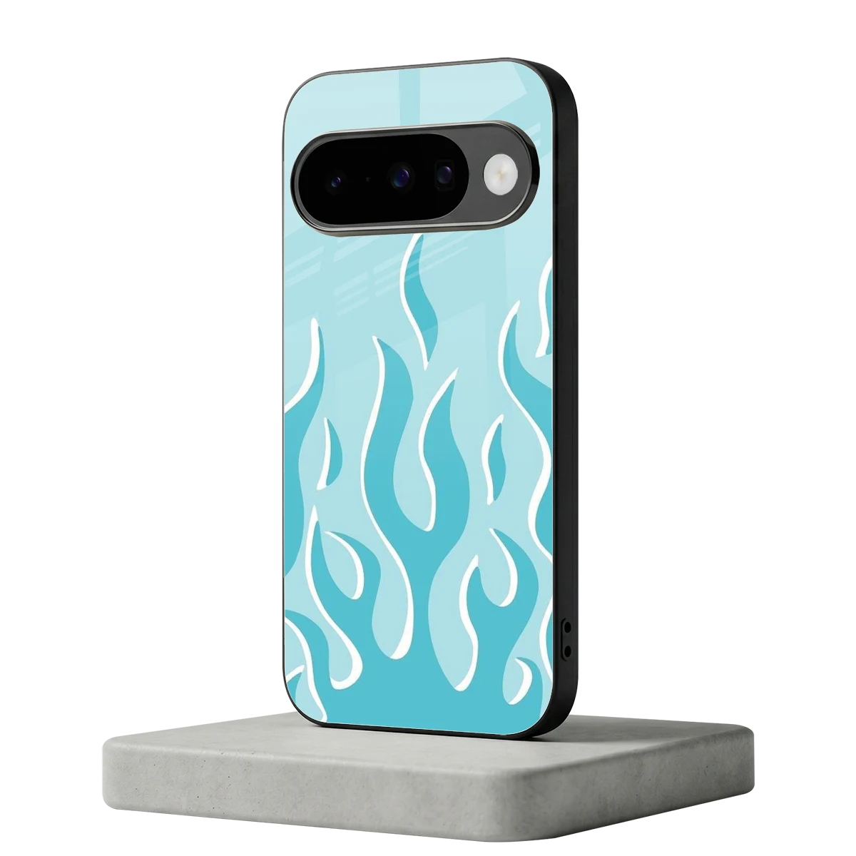Y2K Retro Blue Flames google pixel 10 mobile cover | shockproof glass phone case