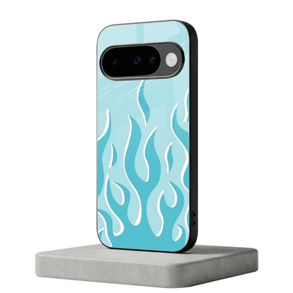 Y2K Retro Blue Flames google pixel 10 mobile cover | shockproof glass phone case