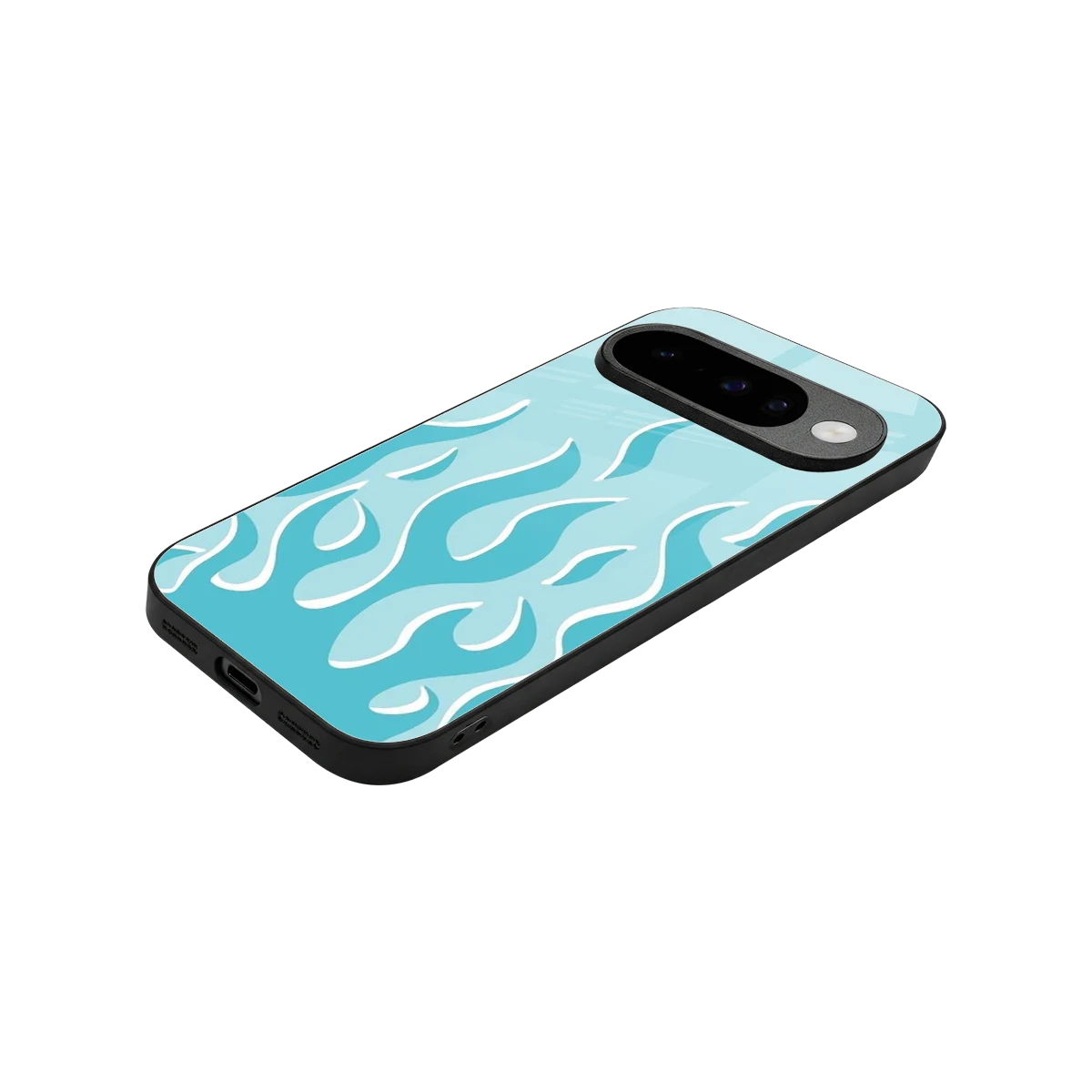 Y2K Retro Blue Flames stylish phone case for google pixel 10 | glossy glass and slim fit