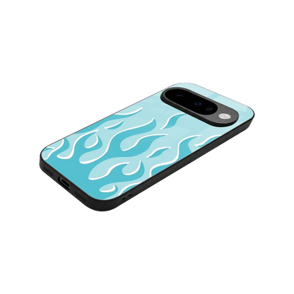 Y2K Retro Blue Flames stylish phone case for google pixel 10 | glossy glass and slim fit