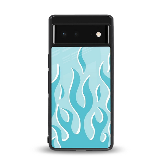 Y2K Retro Blue Flames back phone cover | glass case for google pixel 6