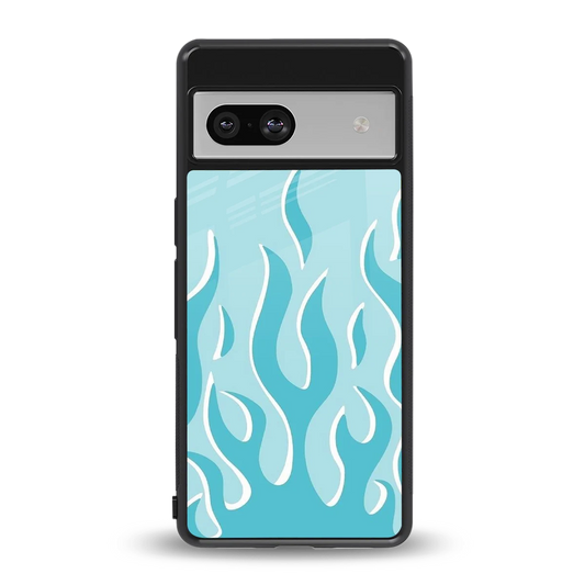 Y2K Retro Blue Flames back phone cover | glass case for google pixel 7a