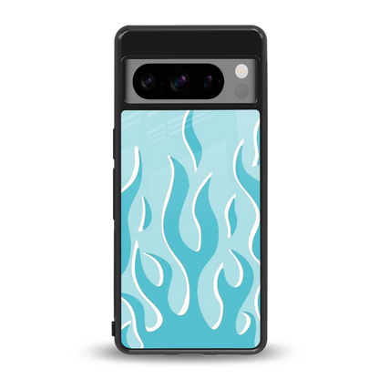 Y2K Retro Blue Flames back phone cover | glass case for google pixel 8 pro