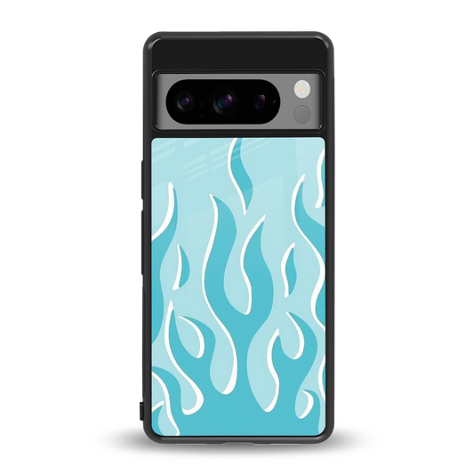 Y2K Retro Blue Flames back phone cover | glass case for google pixel 8 pro