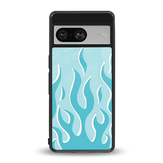 Y2K Retro Blue Flames back phone cover | glass case for google pixel 8