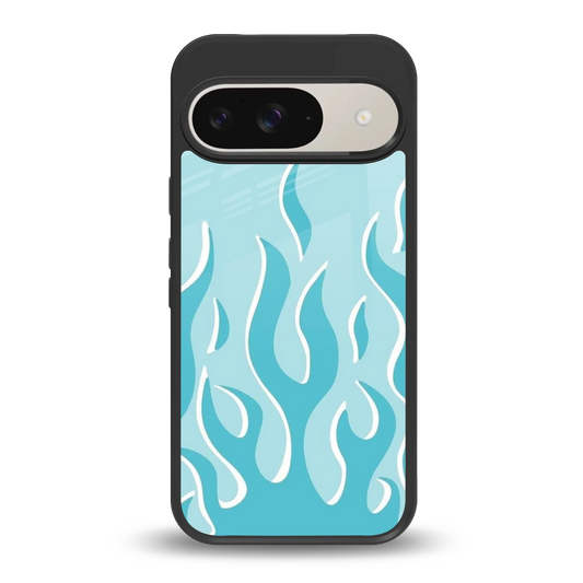 Y2K Retro Blue Flames back phone cover | glass case for google pixel 9