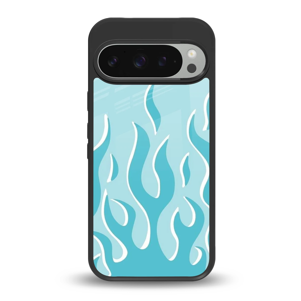 Y2K Retro Blue Flames back phone cover | glass case for google pixel 9 pro xl