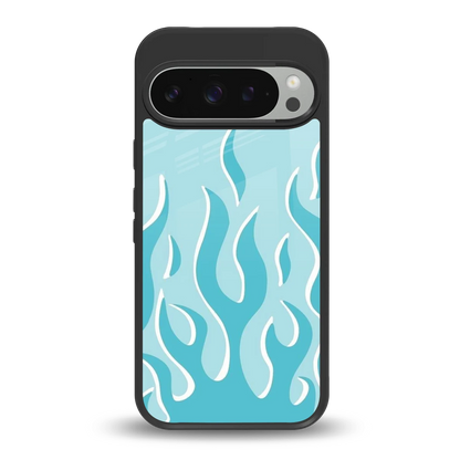 Y2K Retro Blue Flames back phone cover | glass case for google pixel 9 pro xl
