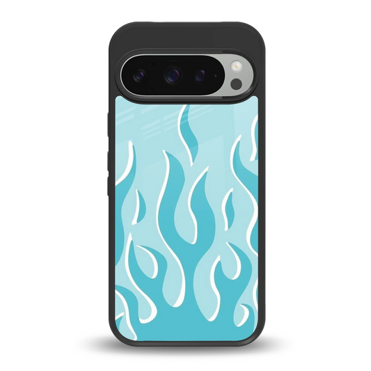 Y2K Retro Blue Flames back phone cover | glass case for google pixel 9 pro xl