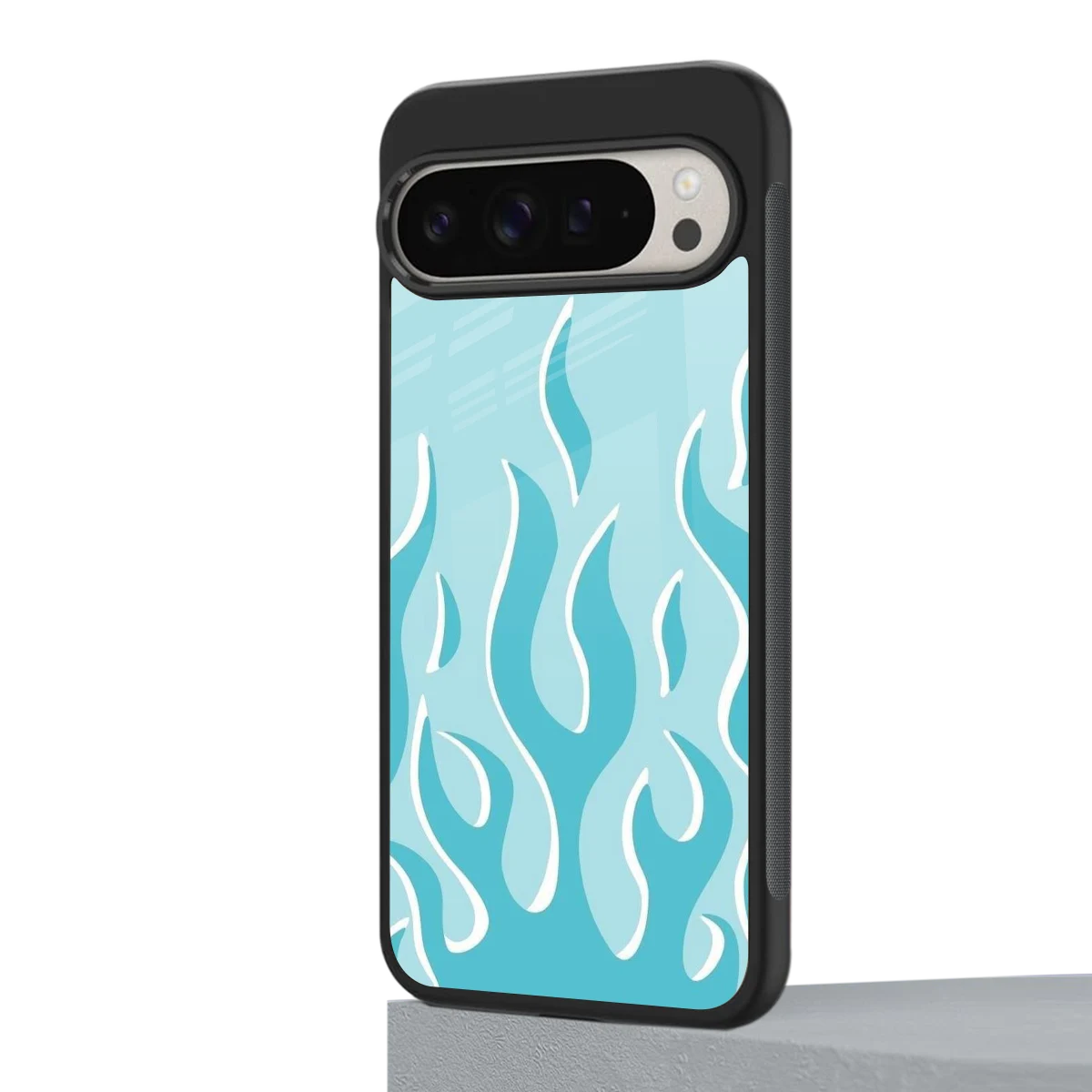 Y2K Retro Blue Flames google pixel 9 pro xl mobile cover | shockproof glass phone case