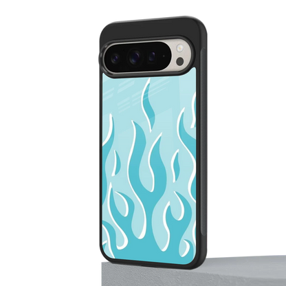 Y2K Retro Blue Flames google pixel 9 pro xl mobile cover | shockproof glass phone case
