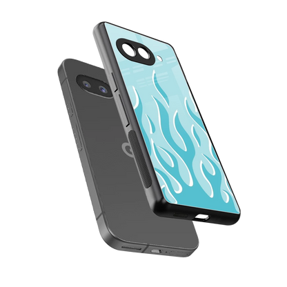 Y2K Retro Blue Flames sleek google pixel 9a cover with tempered glass back and TPU edges