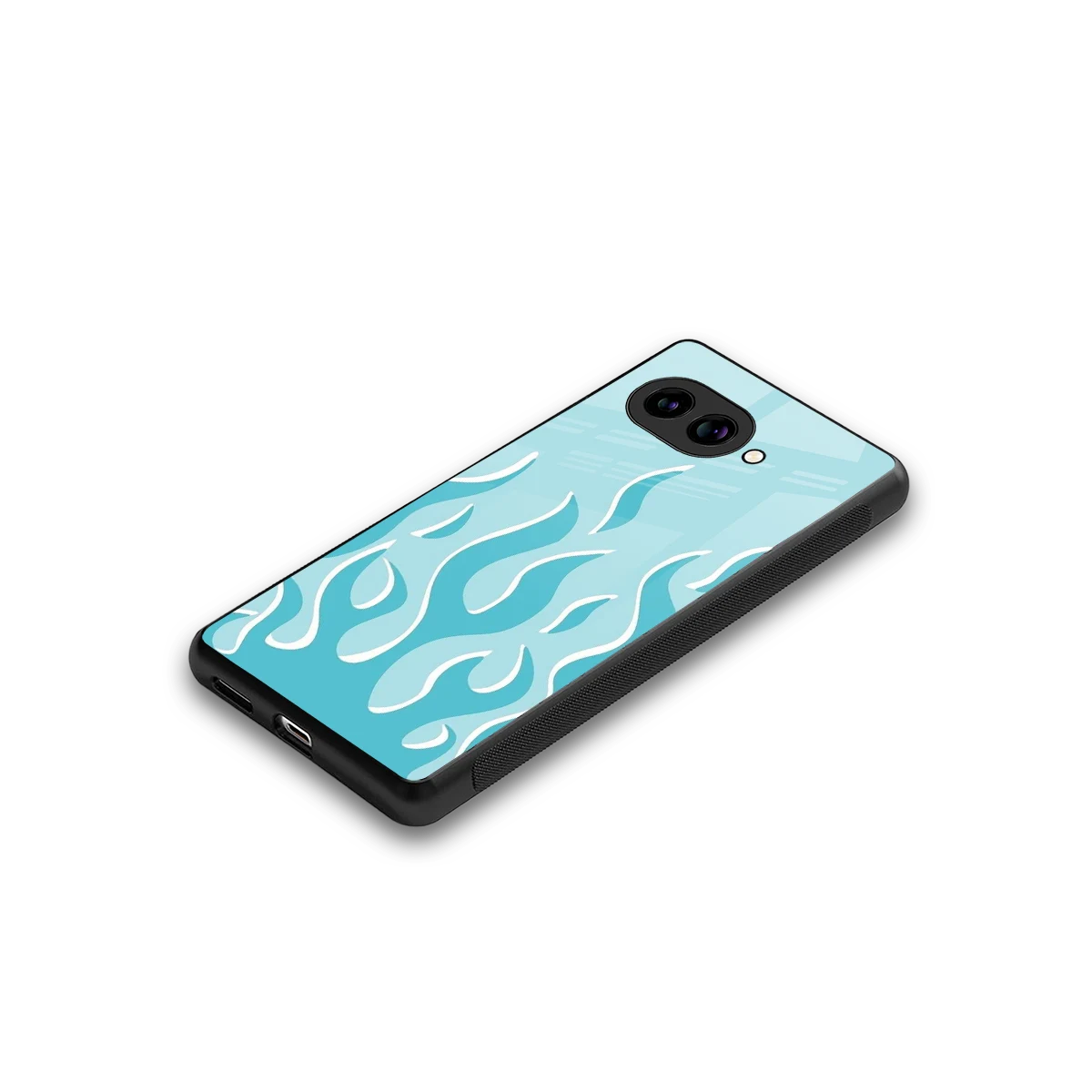 Y2K Retro Blue Flames stylish phone case for google pixel 9a | glossy glass and slim fit