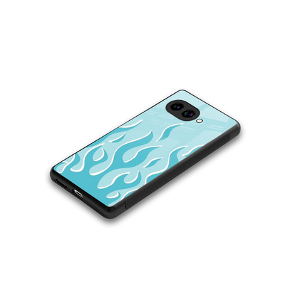 Y2K Retro Blue Flames stylish phone case for google pixel 9a | glossy glass and slim fit
