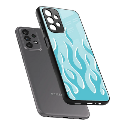 Y2K Retro Blue Flames sleek samsung galaxy a23 cover with tempered glass back and TPU edges