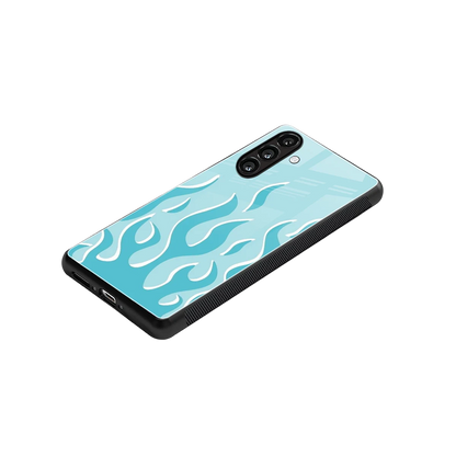 Y2K Retro Blue Flames stylish phone case for samsung galaxy m36 5g | glossy glass and slim fit