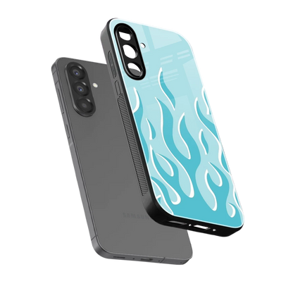 Y2K Retro Blue Flames sleek samsung galaxy a37 5g cover with tempered glass back and TPU edges