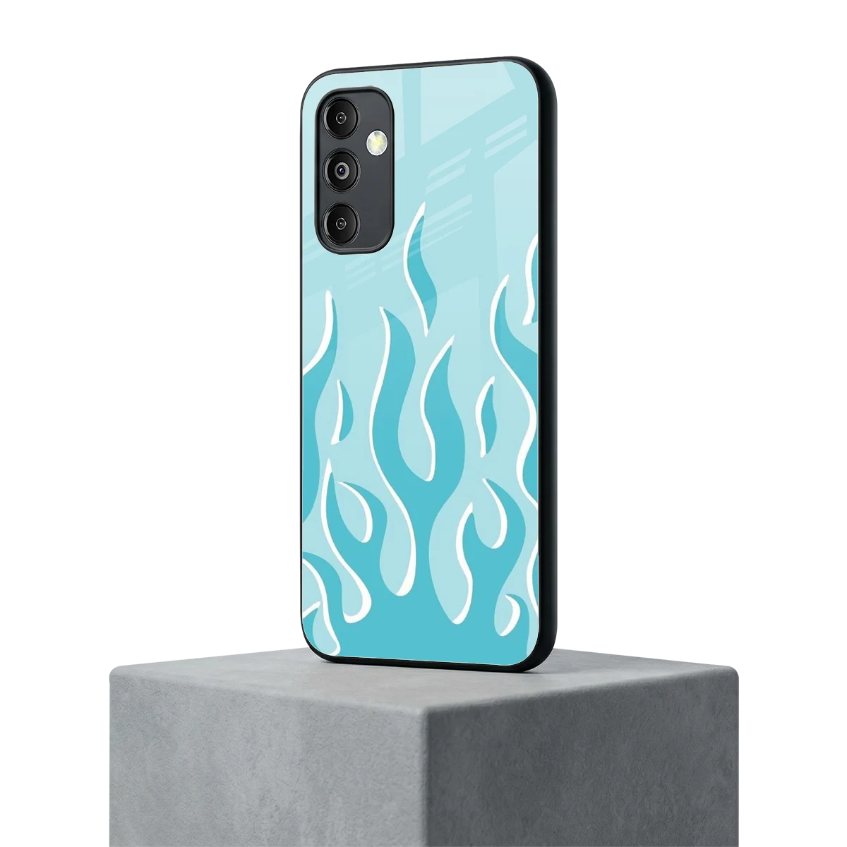 Y2K Retro Blue Flames samsung galaxy m14 5g mobile cover | shockproof glass phone case