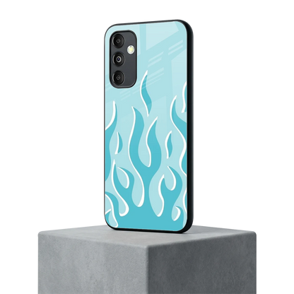 Y2K Retro Blue Flames samsung galaxy m14 5g mobile cover | shockproof glass phone case