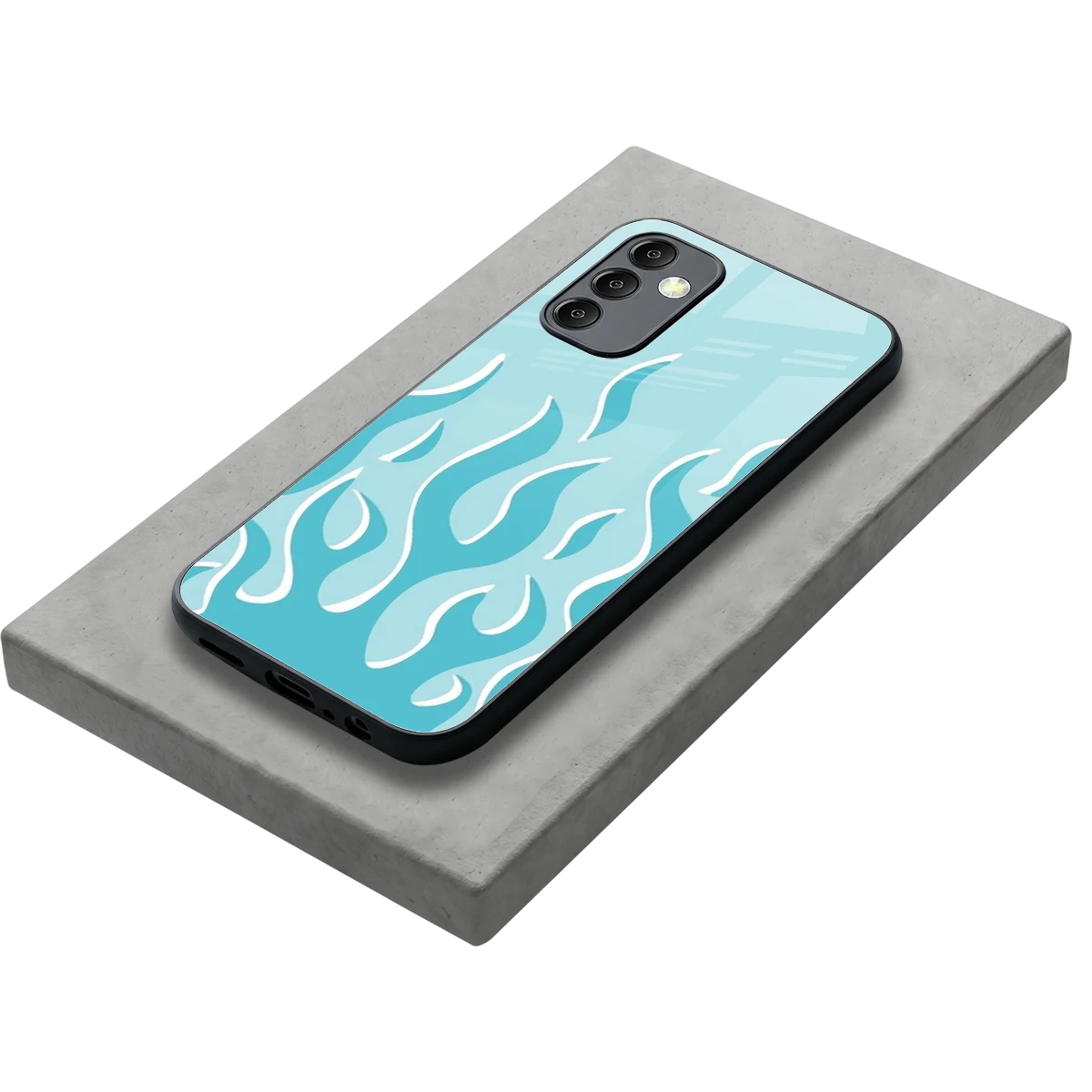 Y2K Retro Blue Flames stylish phone case for samsung galaxy m14 5g | glossy glass and slim fit