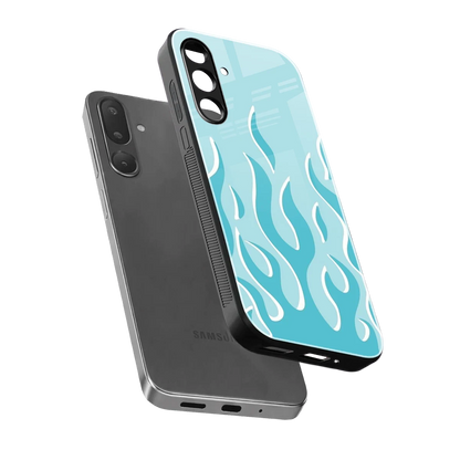 Y2K Retro Blue Flames sleek samsung galaxy m36 5g cover with tempered glass back and TPU edges