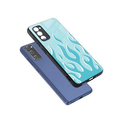 Y2K Retro Blue Flames sleek samsung galaxy s20 fe cover with tempered glass back and TPU edges